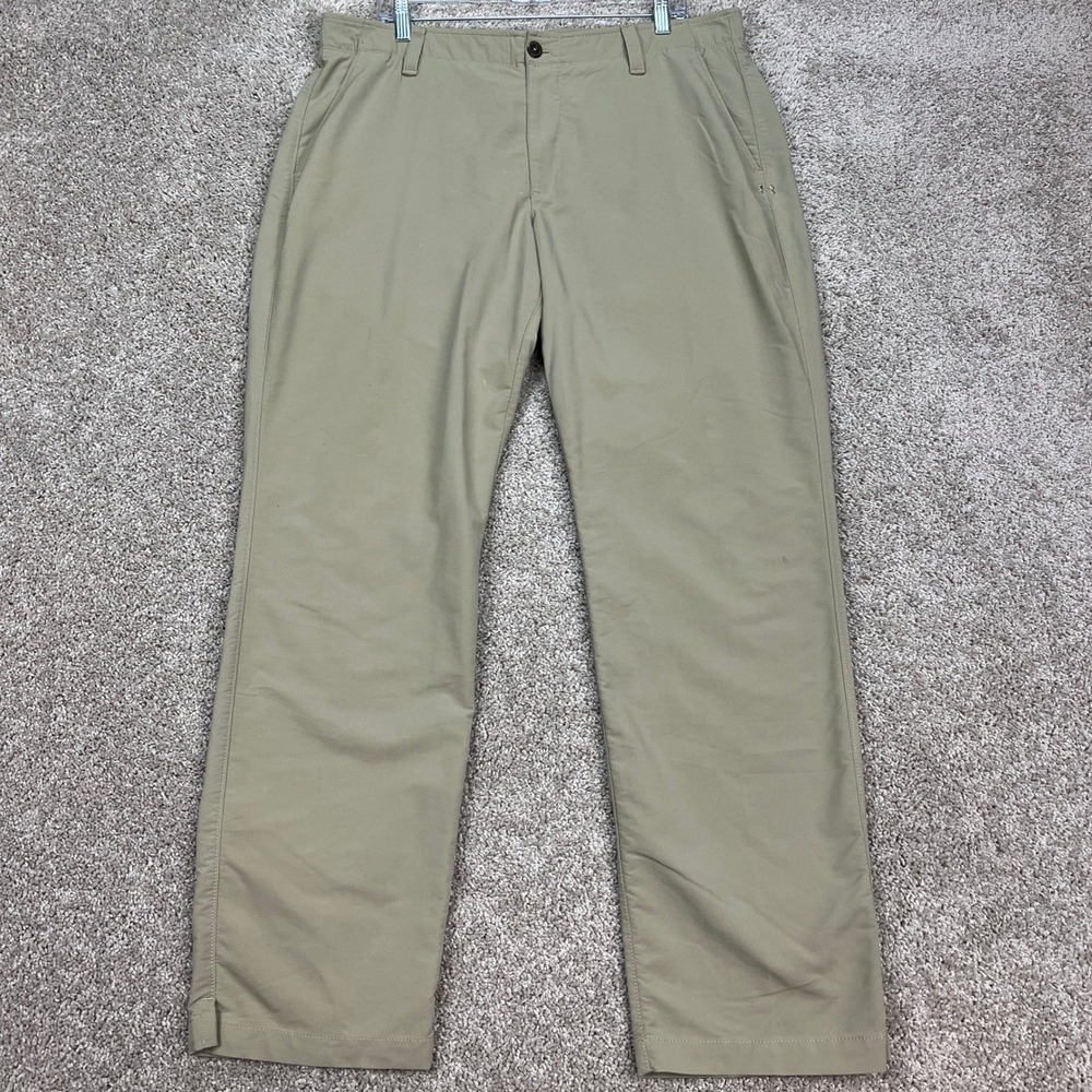 Under Armour Golf Pants Mens 38x32 Tan Stretch Waistband‎ Flat Front Performance